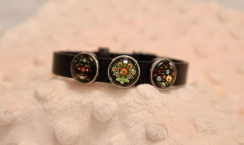 Bracelet 3 Cabochons - Fleur Folklore Noir