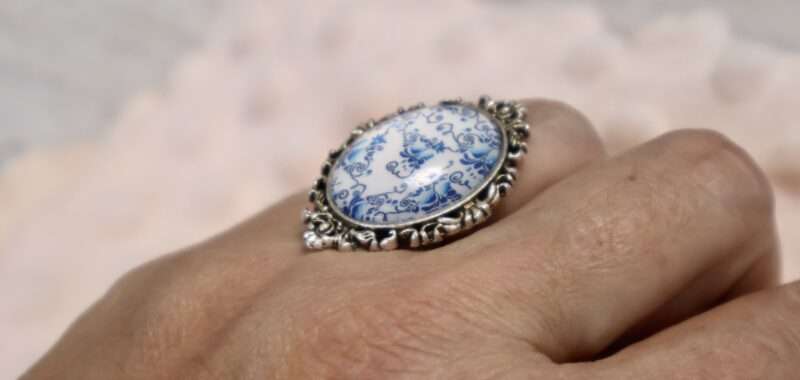 Bague Ovale - Fleurs bleues – Image 3