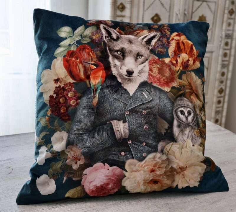 Coussin - Renard et Oiseau Orange