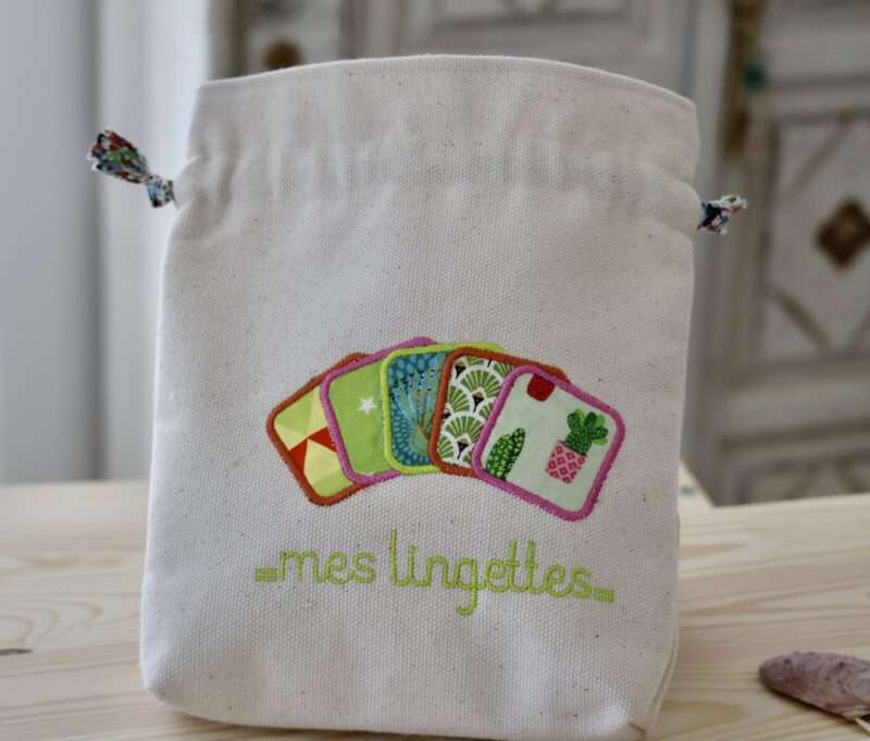 Pochon brodé - Mes lingettes Anis