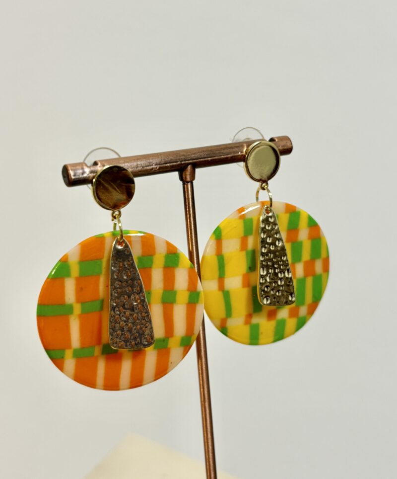 Boucle d'oreille puce - Cravate Jaune et Orange – Image 2