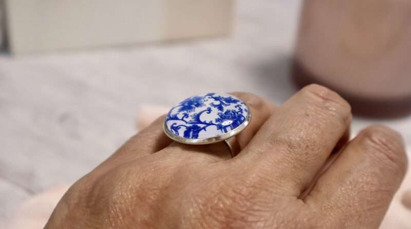 Bague Ronde - Fleurs bleues – Image 3