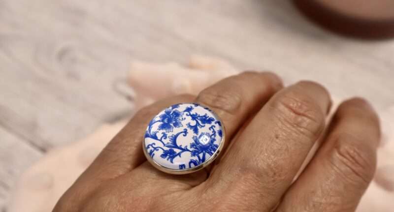 Bague Ronde - Fleurs bleues – Image 2