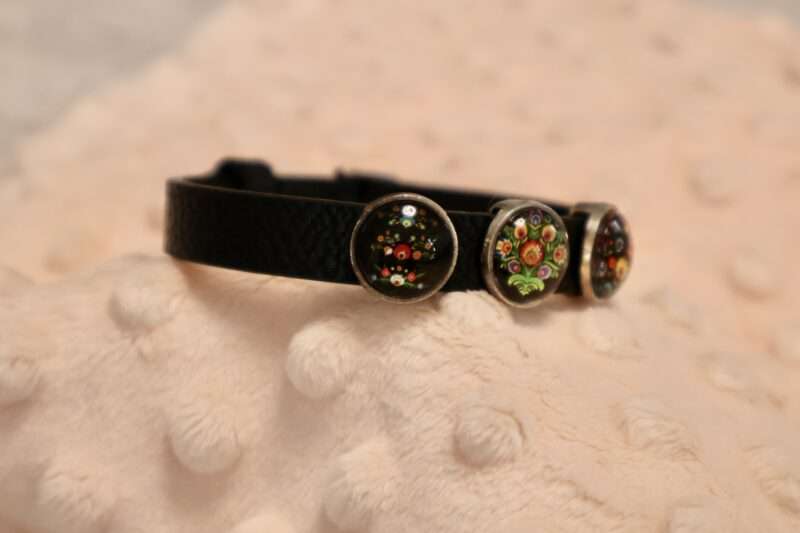 Bracelet 3 Cabochons - Fleur Folklore Noir – Image 3