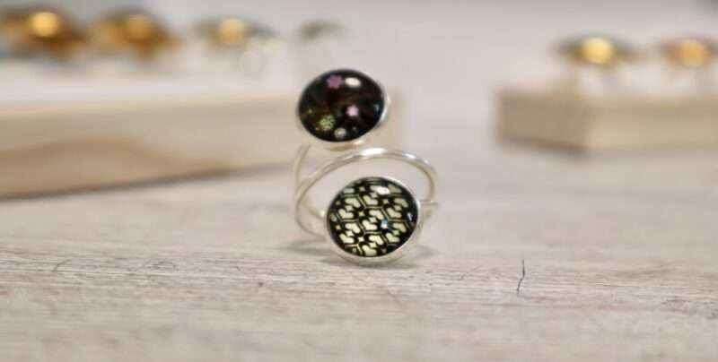 Bague Double - Entrelacs Coeurs noirs