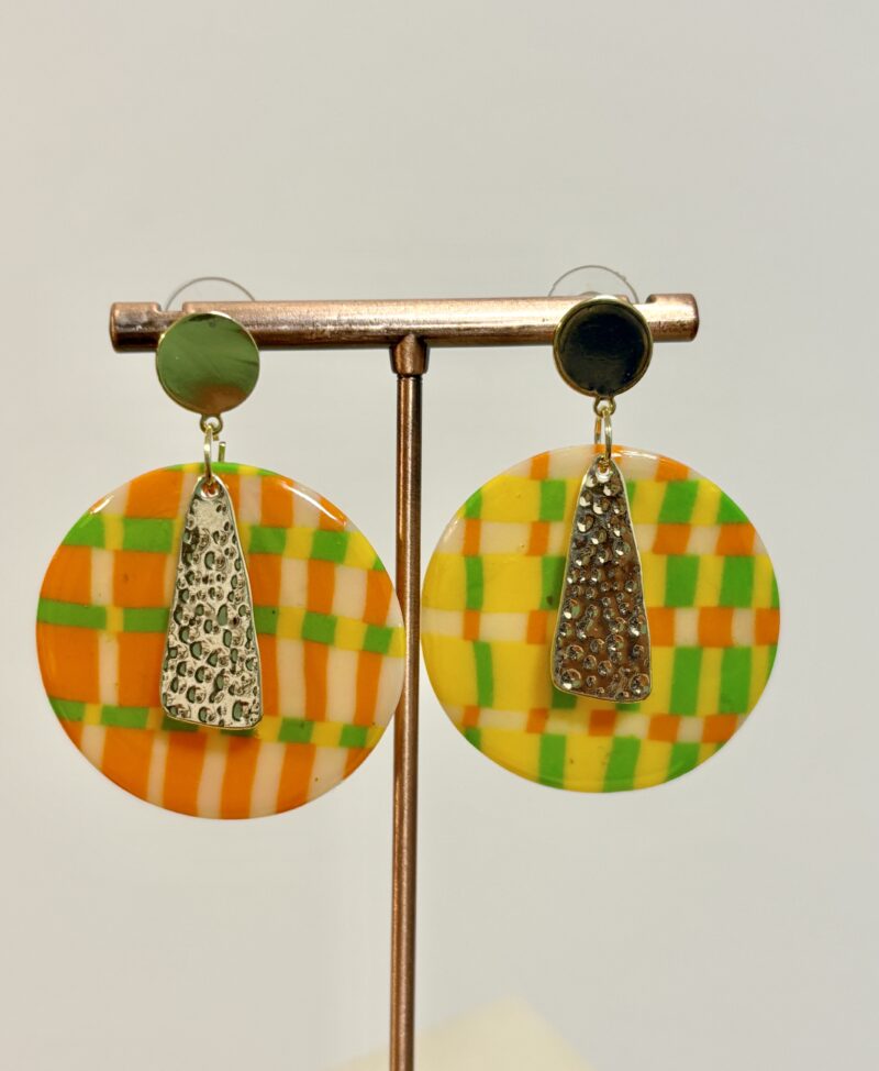 Boucle d'oreille puce - Cravate Jaune et Orange