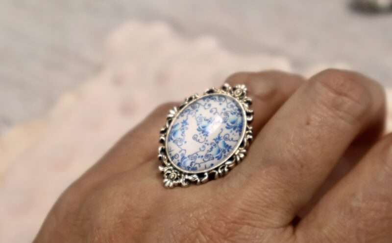 Bague Ovale - Fleurs bleues – Image 2