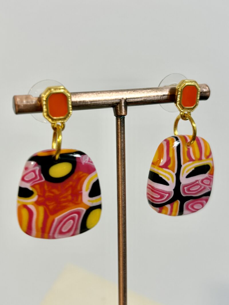 Boucle d'oreille puce - Kaleidoscope Orange et Noir