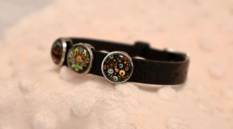 Bracelet 3 Cabochons - Fleur Folklore Noir – Image 2