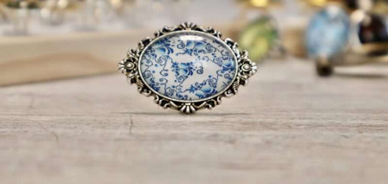 Bague Ovale - Fleurs bleues