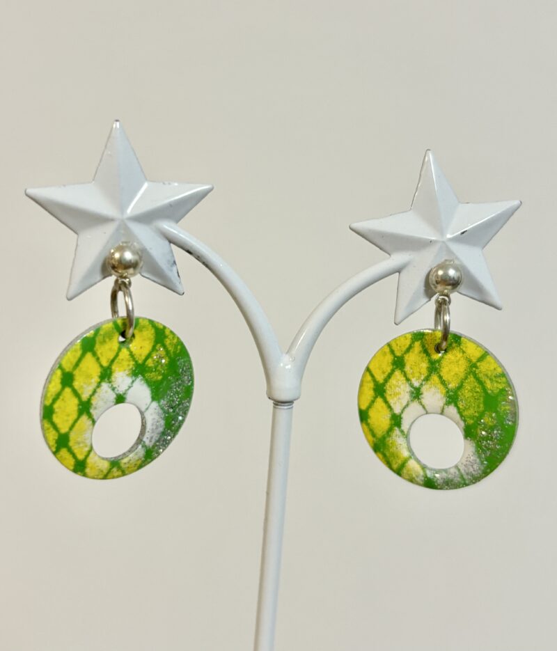 Boucle d'oreille puce - Filet Vert et Jaune