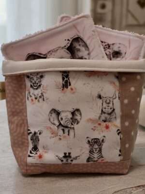 Panière + 8 Lingettes - Zanimo Vieux Rose